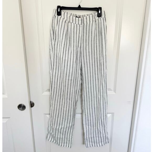 NWT Quince European Linen Pleated Trouser Oatmeal Black Stripe 4 - Picture 2 of 6